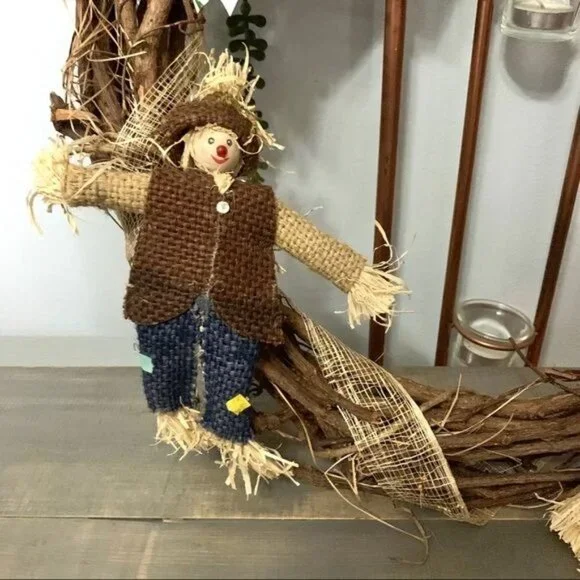 Thanksgiving Fall Scarecrow Wreath Autumn Holiday Decor - Picture 4 of 6